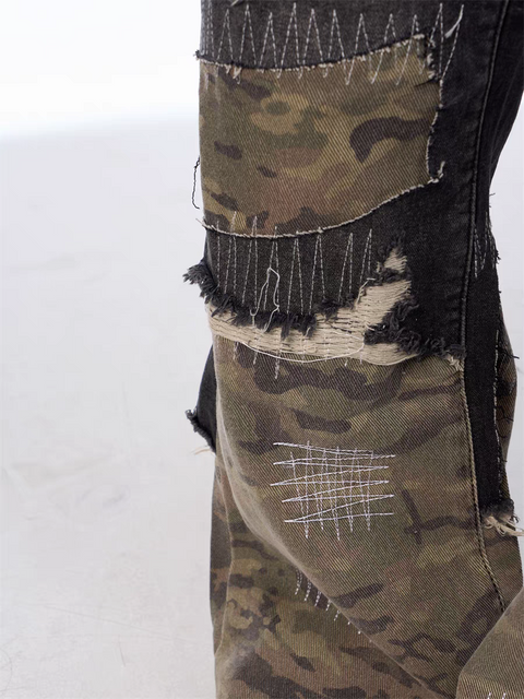 GKIKZ PATCHWORK CAMOUFLAGE WIDE-LEG PANTS