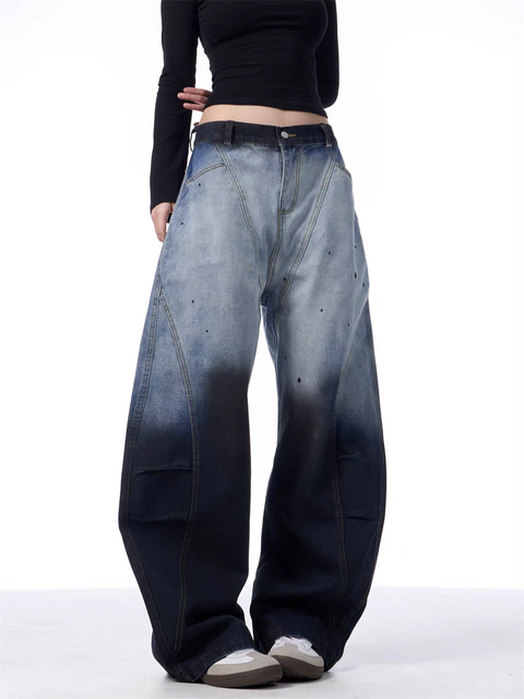 GKIKZ DUAL-TONE WASHED WIDE-LEG PANTS