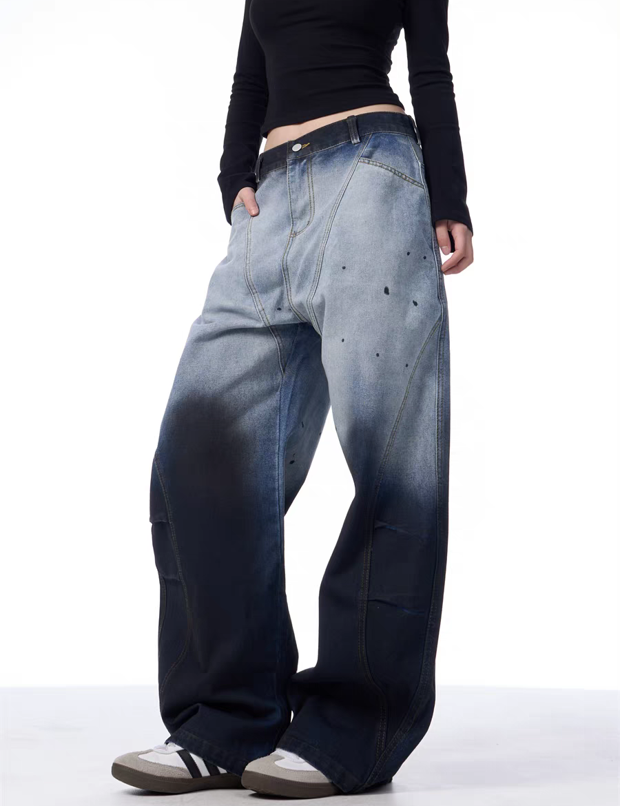 GKIKZ DUAL-TONE WASHED WIDE-LEG PANTS