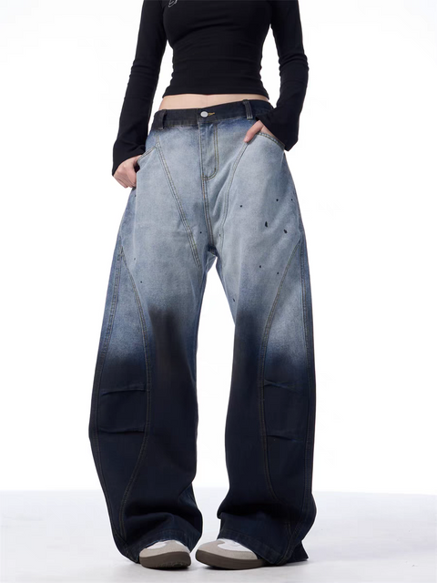 GKIKZ DUAL-TONE WASHED WIDE-LEG PANTS