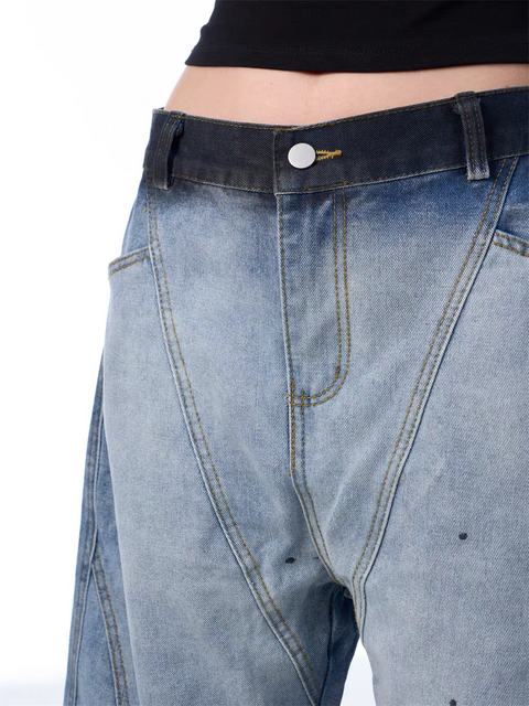 GKIKZ DUAL-TONE WASHED WIDE-LEG PANTS