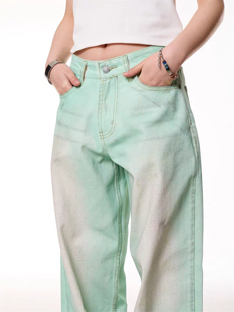 GKIKZ MINT WASHED WIDE-LEG DENIM PANTS