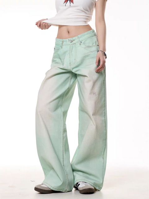 GKIKZ MINT WASHED WIDE-LEG DENIM PANTS