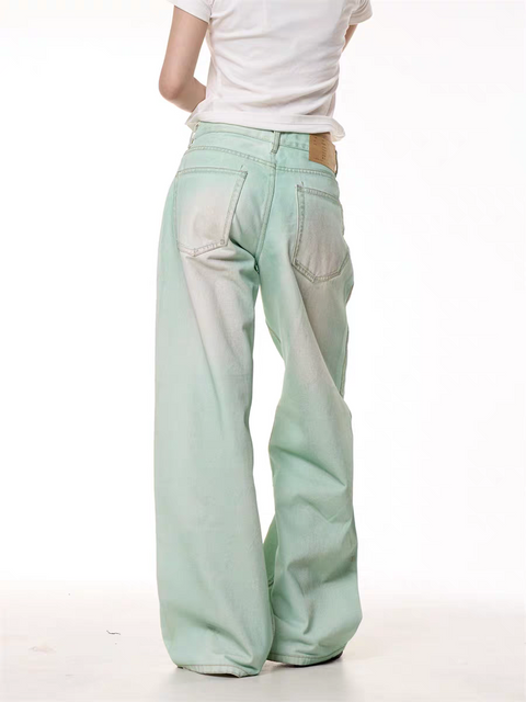 GKIKZ MINT WASHED WIDE-LEG DENIM PANTS