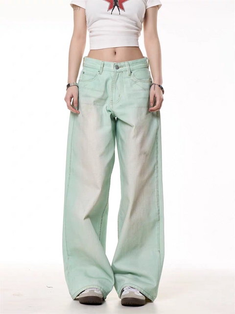 GKIKZ MINT WASHED WIDE-LEG DENIM PANTS