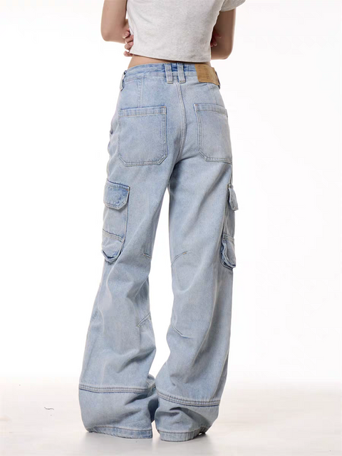 GKIKZ LIGHT BLUE UTILITY CARGO DENIM PANTS