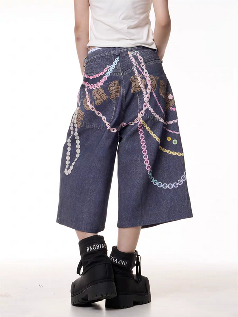 GKIKZ CHAIN REACTION GRAPHIC DENIM JORTS