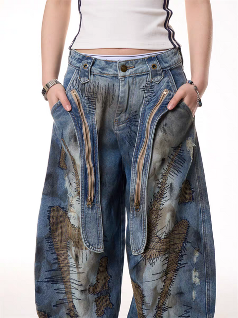 GKIKZ VINTAGE PATCHWORK GRUNGE DENIM PANTS