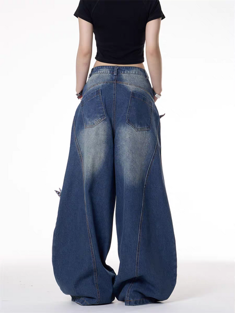 GKIKZ 3D STARS FOLD WIDE-LEG JEAN PANTS