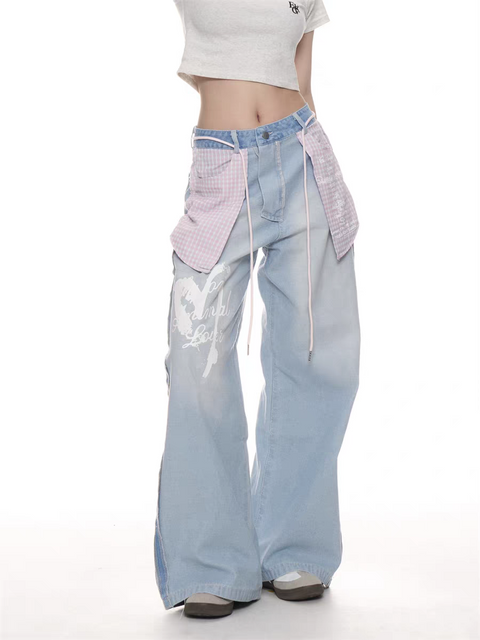 GKIKZ PASTEL REBEL WIDE-LEG JEAN PANTS