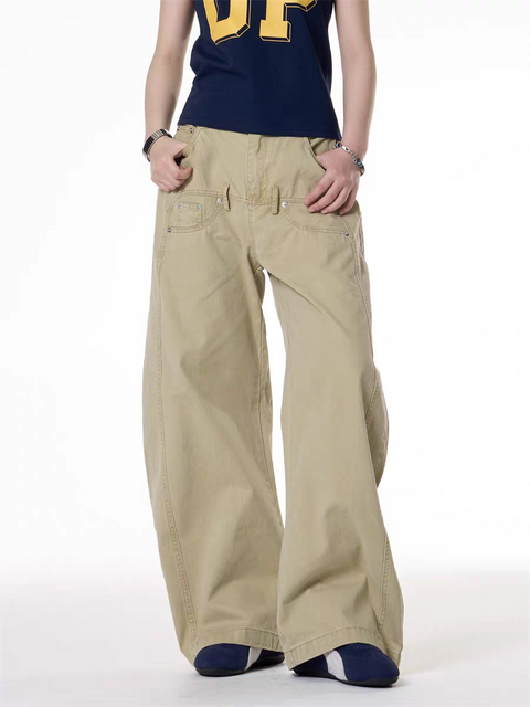GKIKZ DOUBLE STITCHED LOOSE UTILITY PANTS