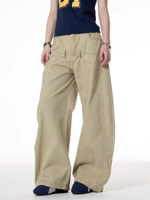GKIKZ DOUBLE STITCHED LOOSE UTILITY PANTS