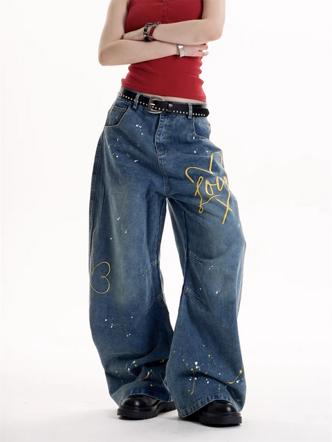 GKIKZ LOVE GRAFFITI BAGGY JEAN PANTS