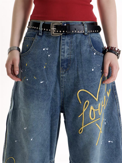 GKIKZ LOVE GRAFFITI BAGGY JEAN PANTS