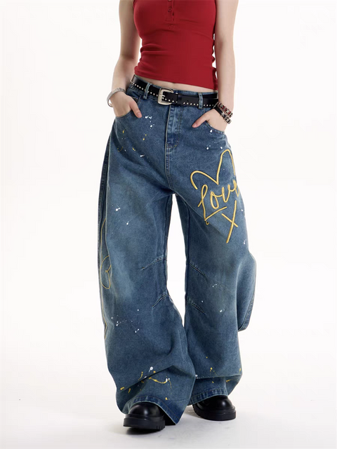 GKIKZ LOVE GRAFFITI BAGGY JEAN PANTS