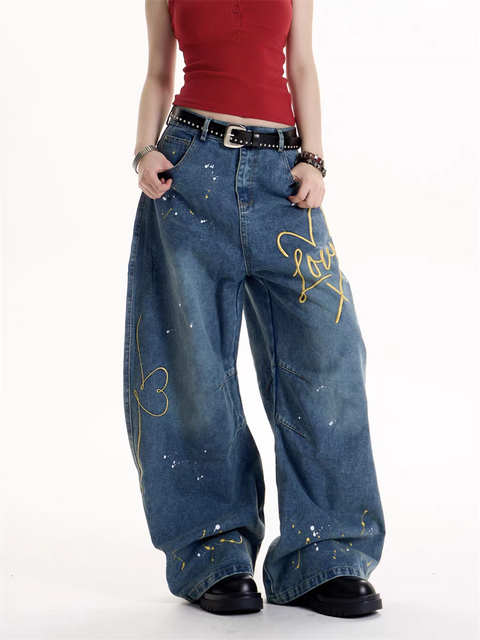 GKIKZ LOVE GRAFFITI BAGGY JEAN PANTS
