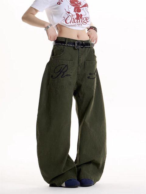 GKIKZ REBEL GRAFFITI WIDE-LEG CARGO PANTS