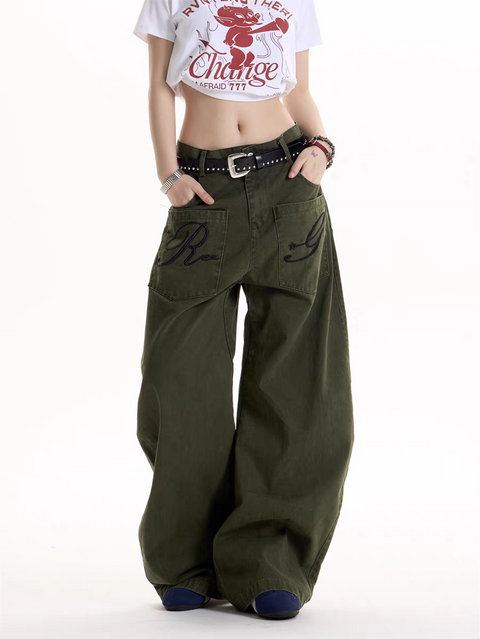 GKIKZ REBEL GRAFFITI WIDE-LEG CARGO PANTS