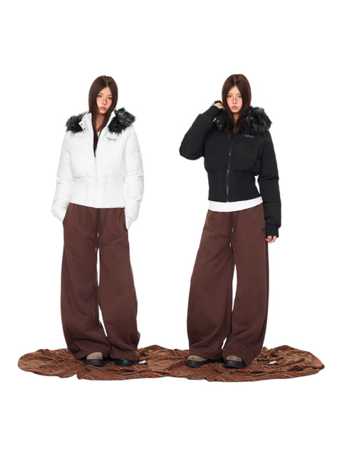 GKIKZ GRAFFITI BACK FAUX FUR PUFFER JACKET