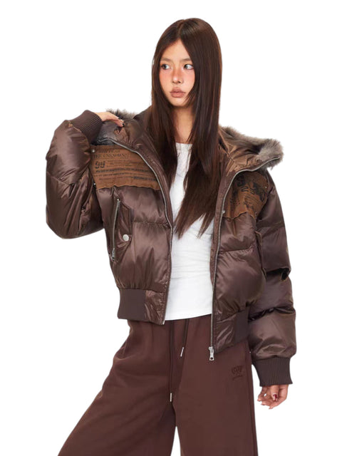 GKIKZ URBAN ARCHIVE EMBROIDERED FUR-HOOD PUFFER JACKET