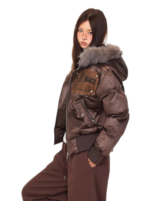 GKIKZ URBAN ARCHIVE EMBROIDERED FUR-HOOD PUFFER JACKET