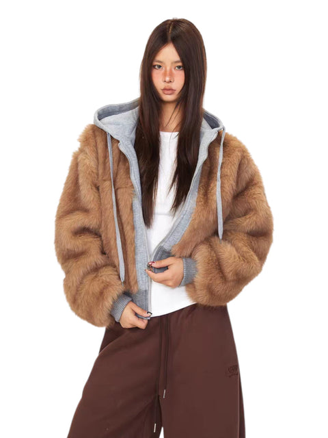 GKIKZ DOUBLE TROUBLE FAUX FUR ZIP-UP HOODIE