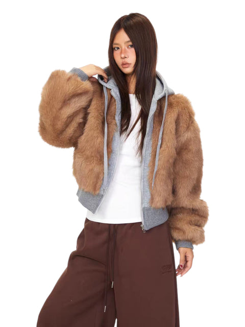 GKIKZ DOUBLE TROUBLE FAUX FUR ZIP-UP HOODIE