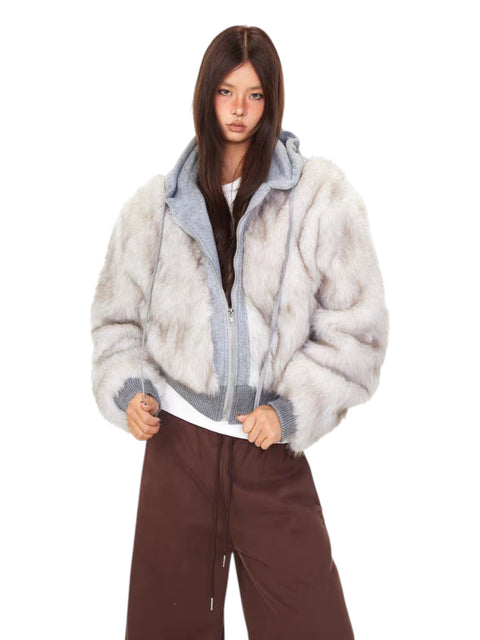 GKIKZ DOUBLE TROUBLE FAUX FUR ZIP-UP HOODIE
