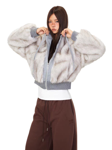 GKIKZ DOUBLE TROUBLE FAUX FUR ZIP-UP HOODIE