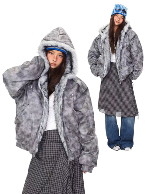 GKIKZ STORMFADE OVERSIZED FUR HOOD JACKET