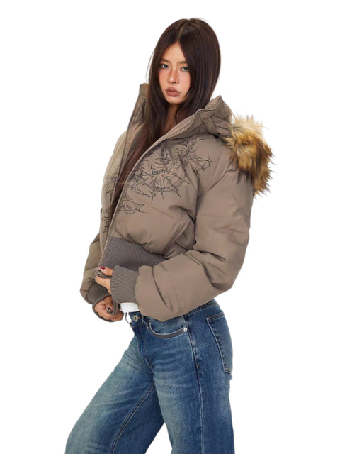 GKIKZ FAUX FUR-LINED COTTON HOODED PUFFER JACKET