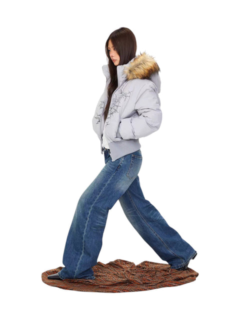 GKIKZ FAUX FUR-LINED COTTON HOODED PUFFER JACKET