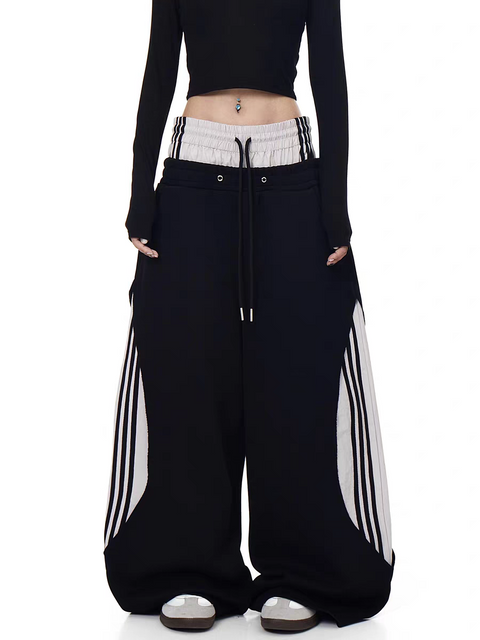 GKIKZ DUALWAIST STRIPED WIDE-LEG TRACK PANTS