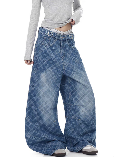 Shadow Grid Wide-Leg Denim