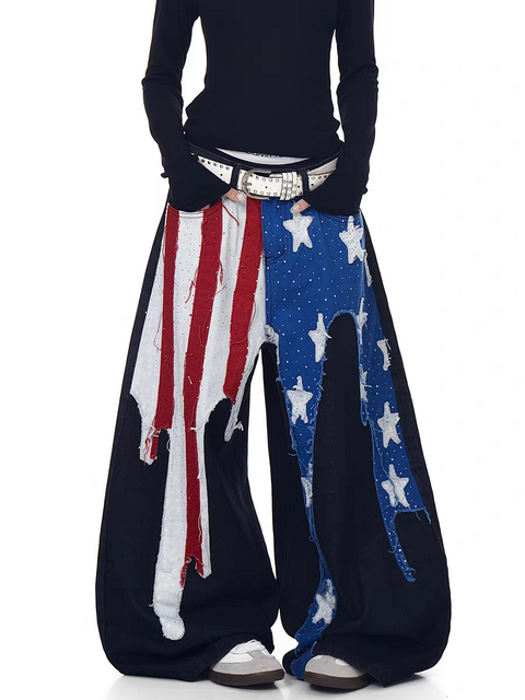 GKIKZ ALL-AMERICAN GRUNGE FLARES WIDE-LEG DENIM PANT