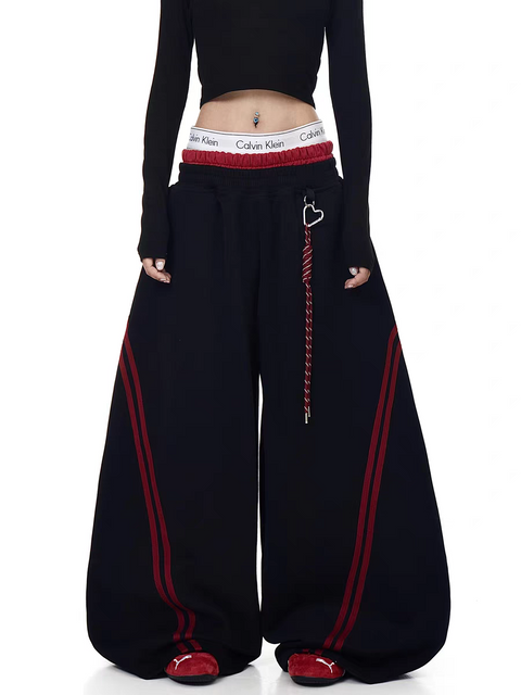 GKIKZ STRIPED CONTRAST WIDE-LEG DRAWSTRING PANTS