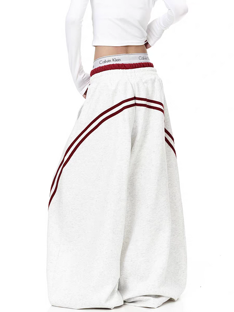 Striped Contrast Wide-Leg Drawstring Pants