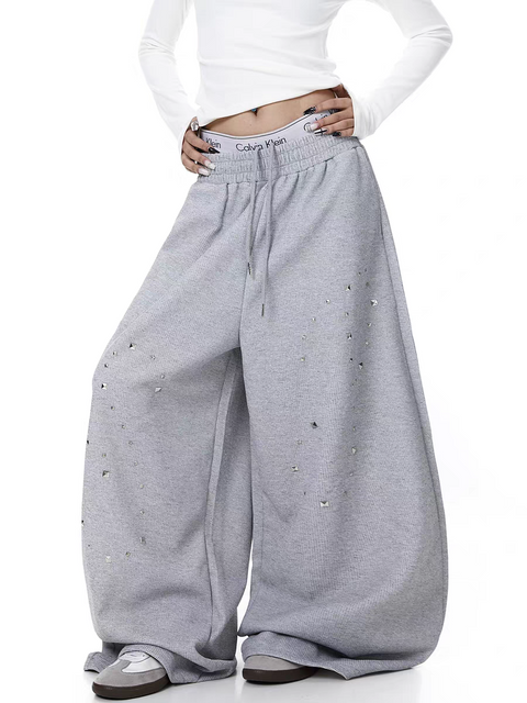 SP² Reflective Rhinestone Wide-Leg Sweatpants