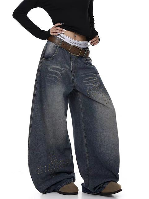 Rivet Deconstructed Distressed Denim Jeans