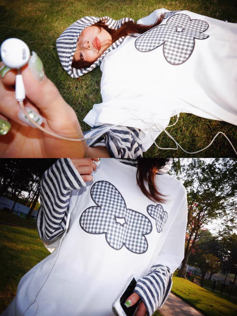 Floral Embroidered Striped Hoodie
