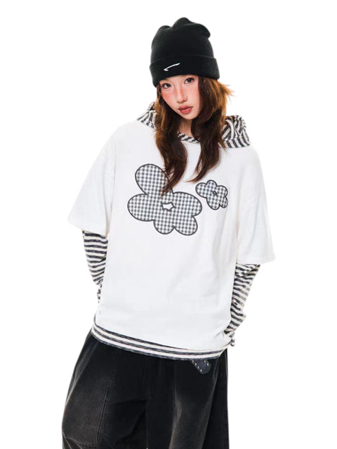 Floral Embroidered Striped Hoodie