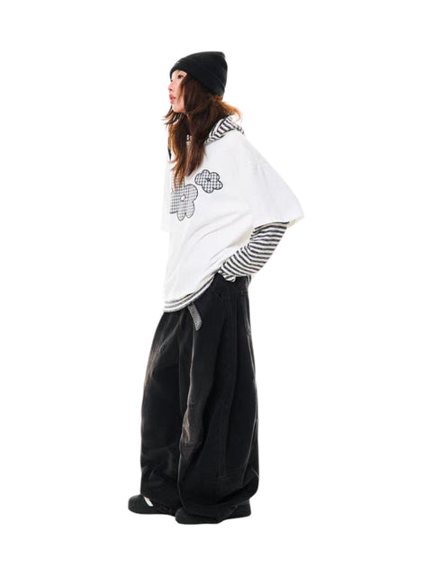 Floral Embroidered Striped Hoodie