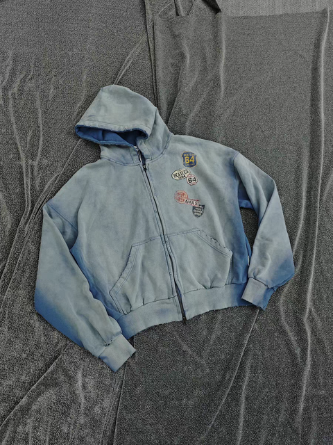 Vintage Badge-Print Distressed Jacket