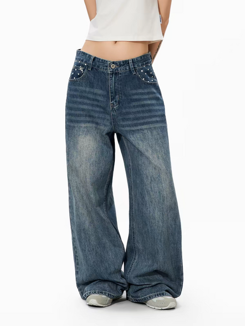 Star Glaze Wide-Leg Cotton Denim