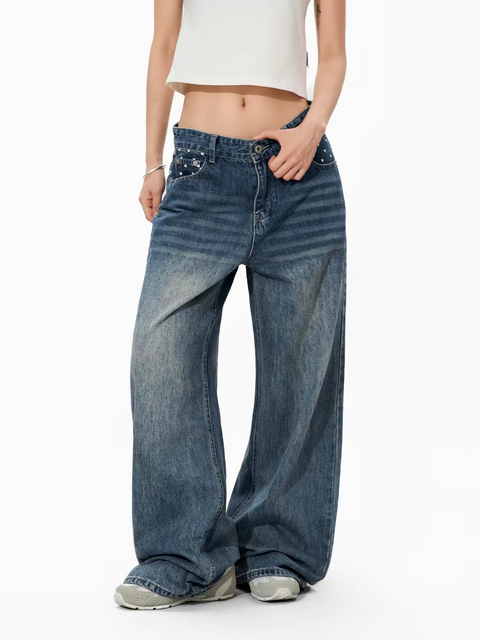 Star Glaze Wide-Leg Cotton Denim
