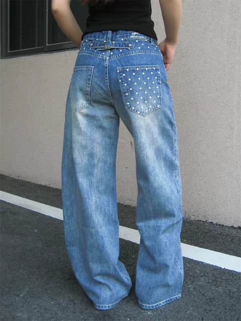 Star Glaze Wide-Leg Cotton Denim