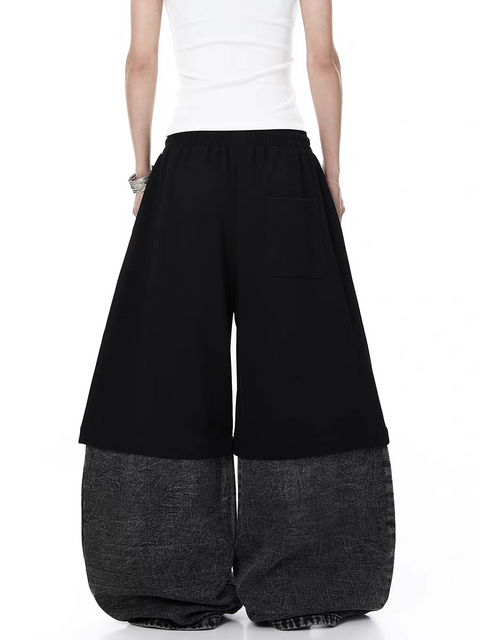 Half Cotton Half Denim Detachable Baggy Pants