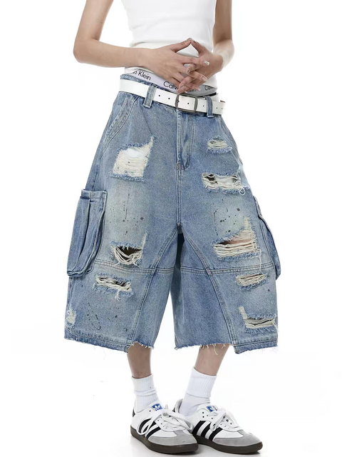 Vintage Ripped Loose-Fit High Waisted Jort