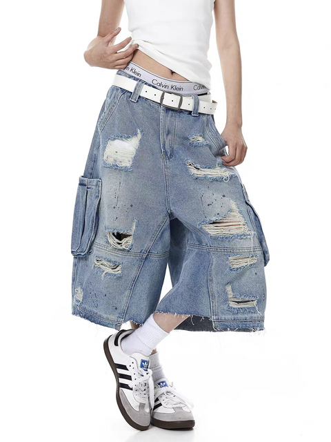 Vintage Ripped Loose-Fit High Waisted Jort