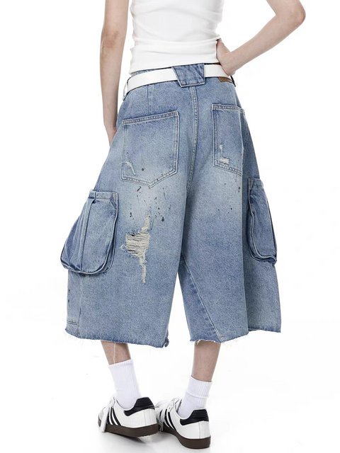 Vintage Ripped Loose-Fit High Waisted Jort